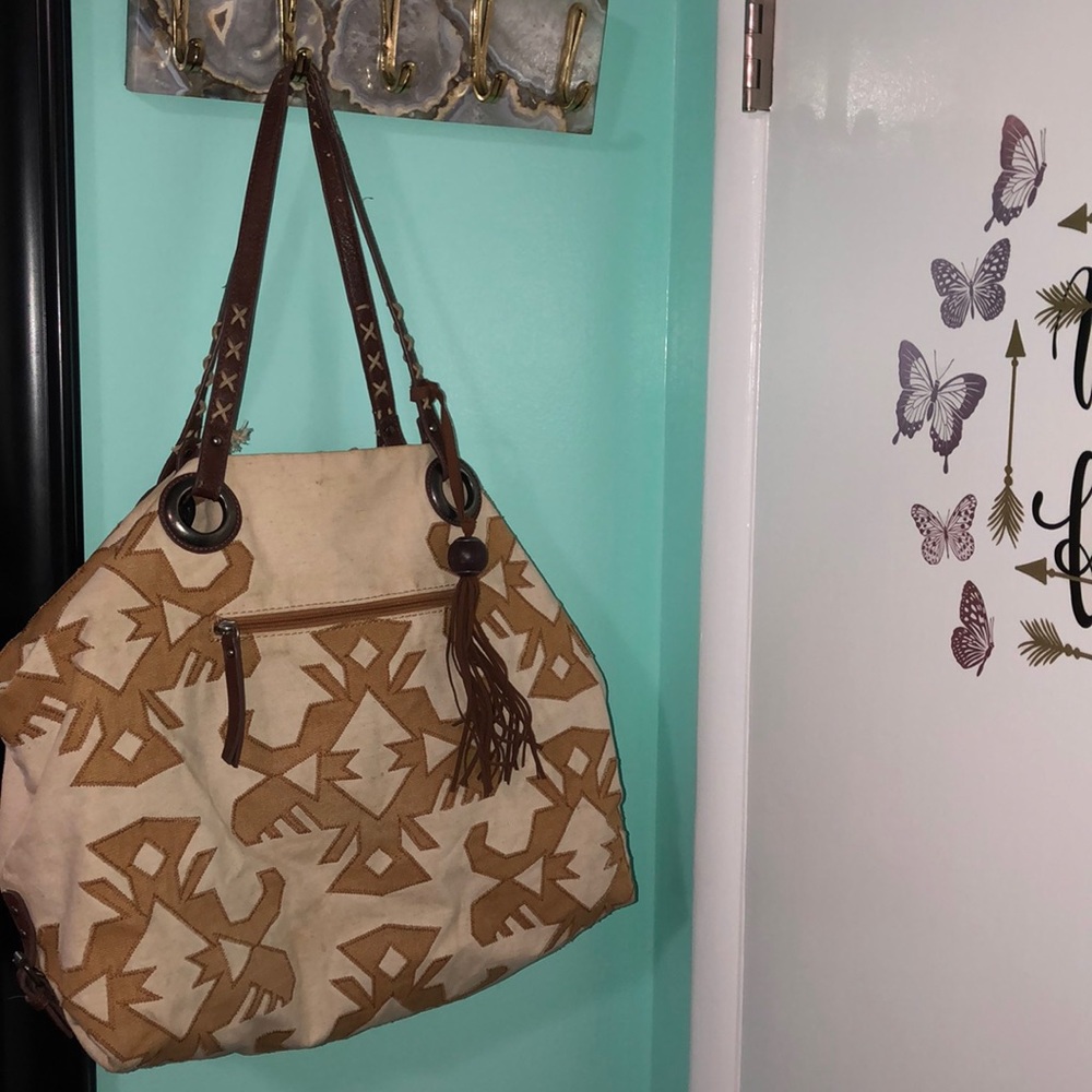 Lucky Brand Tote Bag Aztec Vintage With Tassles